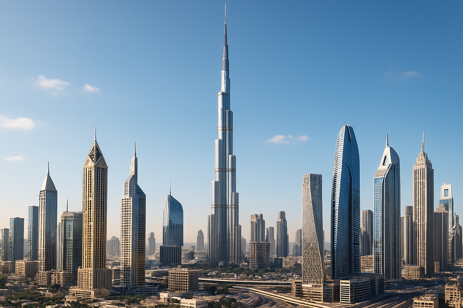 Modern Dubai skyline with iconic skyscrapers